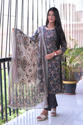 Arihantam Indigo Bloom Hand-Block Printed Cotton Suit Set With Dupatta